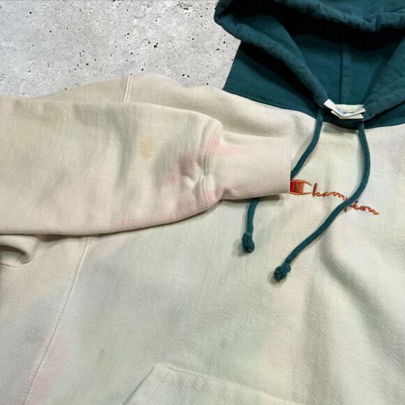 Champion Reverse Weave Hoodie Tie-Dye Upcycled Pastel Pullover Teal Hood Size L - Picture 14 of 16